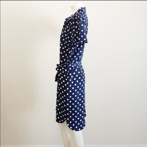 Ann Taylor Belted Blue & White Polka Dot Dress XS - Picture 3 of 6